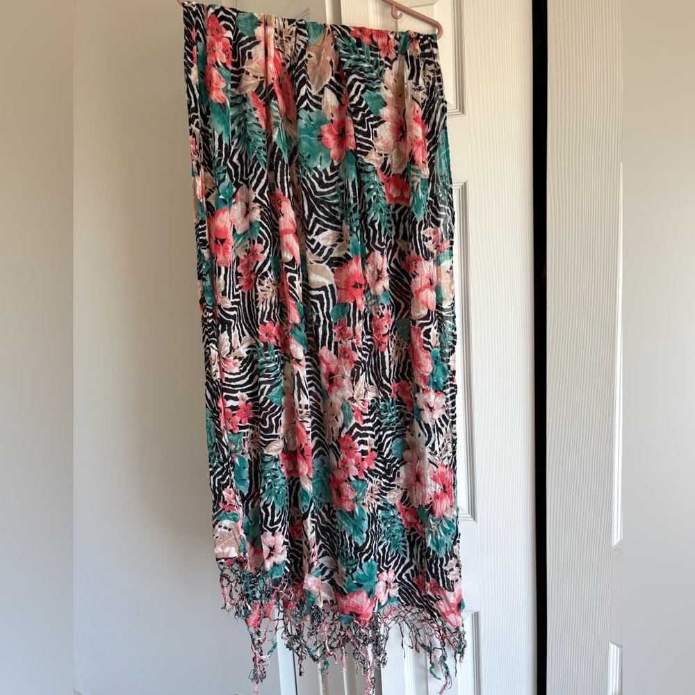 Volcom Floral Zebra Print Scarf with Fringe